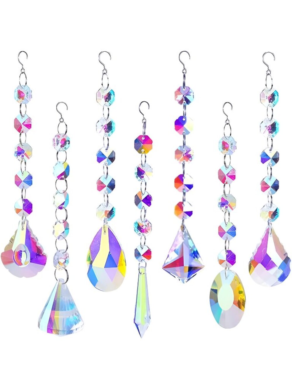7 Pack Crystal Suncatcher, Colourful Prism Hanging Sun Catchers with Crystals